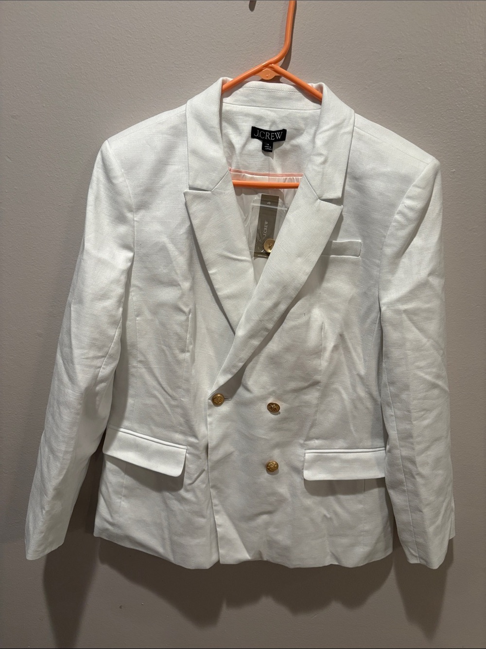 J. Crew Bristol White Double-Breasted Blazer with Gold Buttons